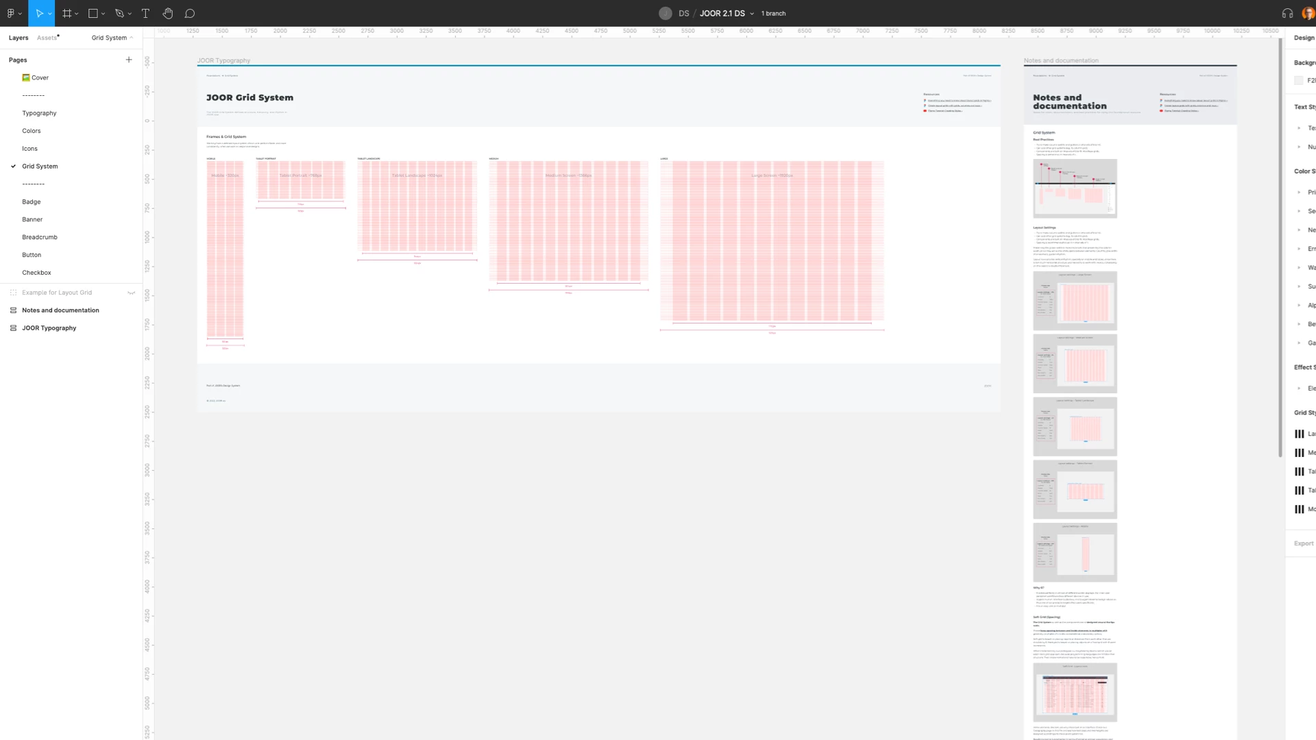 View of JOOR's new Design System file in Figma, Grid system