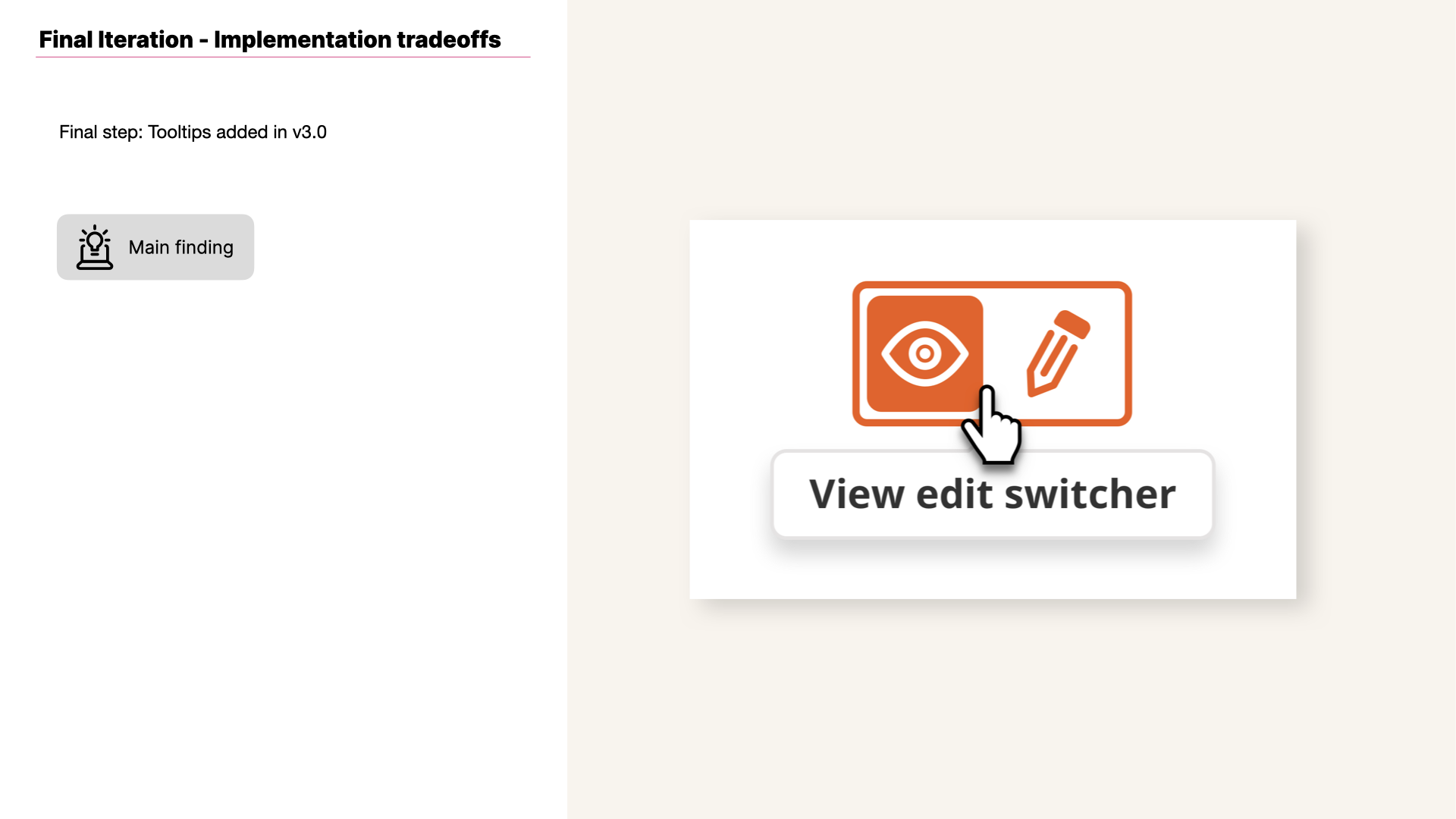 View of View Edit switcher, final iteration with tooltips added