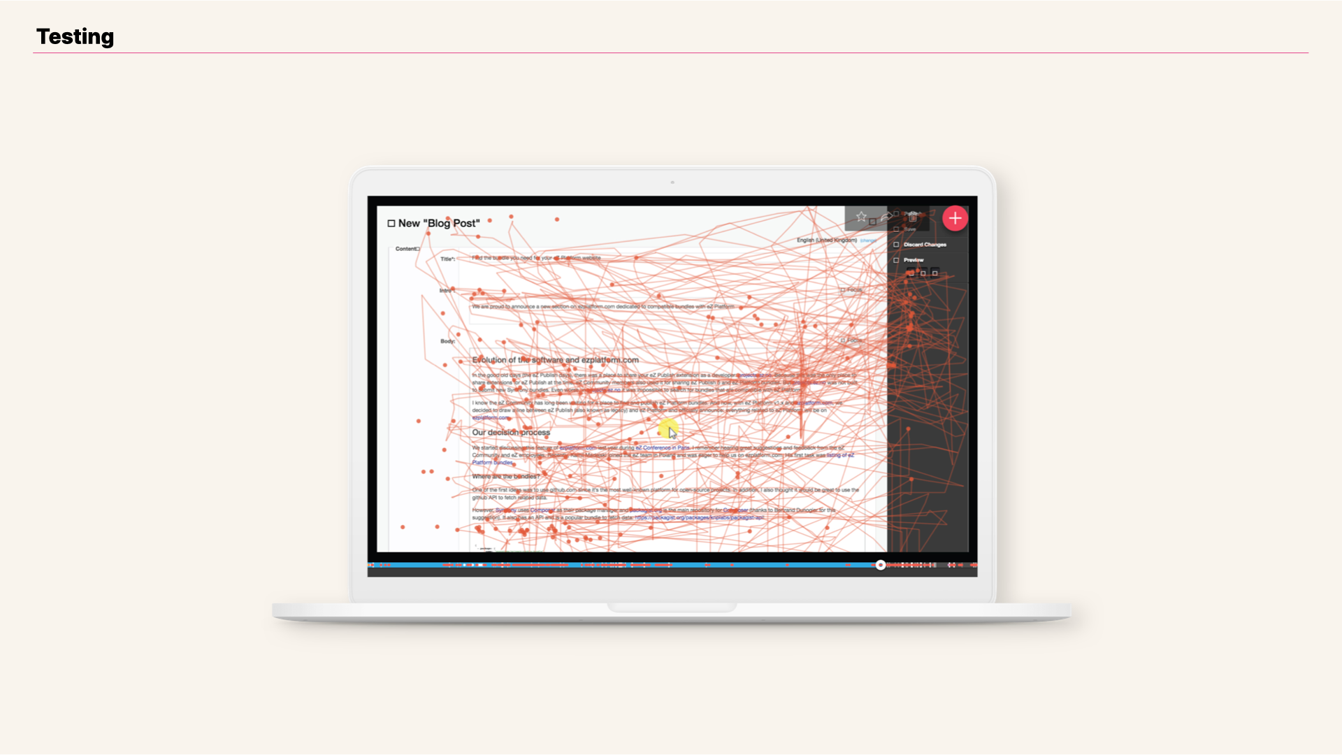 View of user testing flow for a long editorial workflow