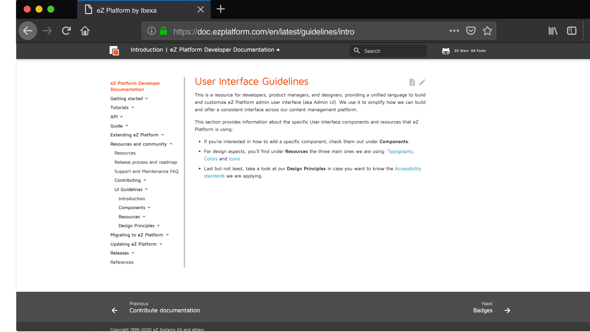 Live UI Guidelines documentation site