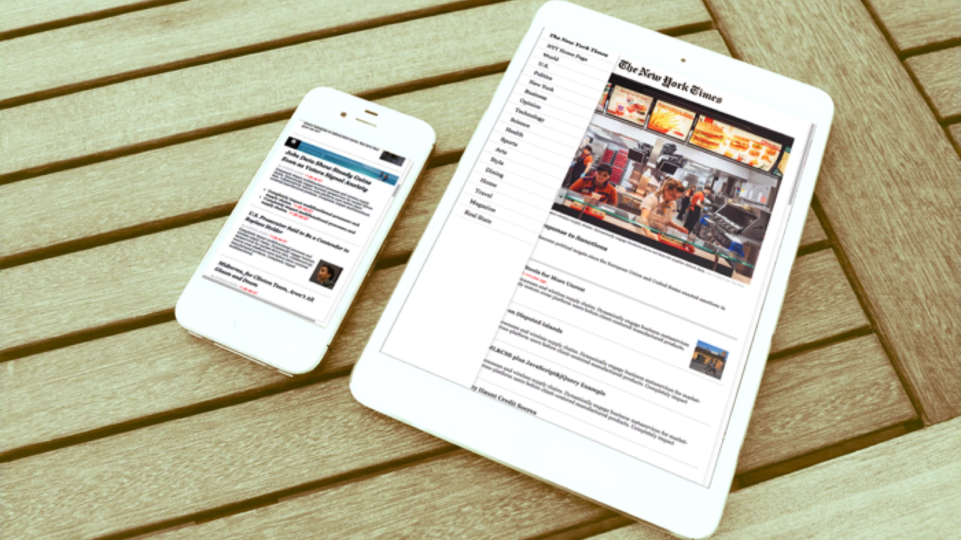 Image of two devices, tablet and phone, showing The New York Times edition